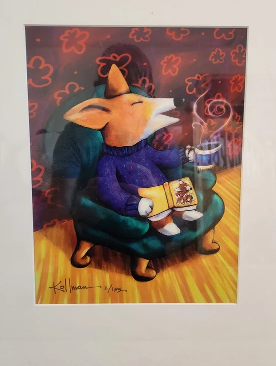 KOLLMAN Art Print Limited Edition Fox With Coffee Cup Colorful Kids 17 x 21 - Picture 2 of 7